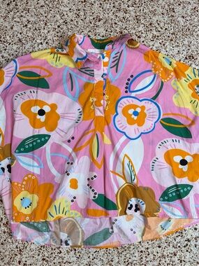 Karlie Floral Popover Blouse in Pink, Orange & Green